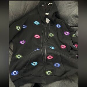 Evil eye rhinestone zip up